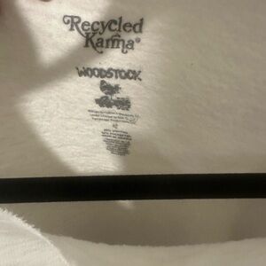 Recycled Karma White Woodstock sweatshirt lightweight, bell sleeves